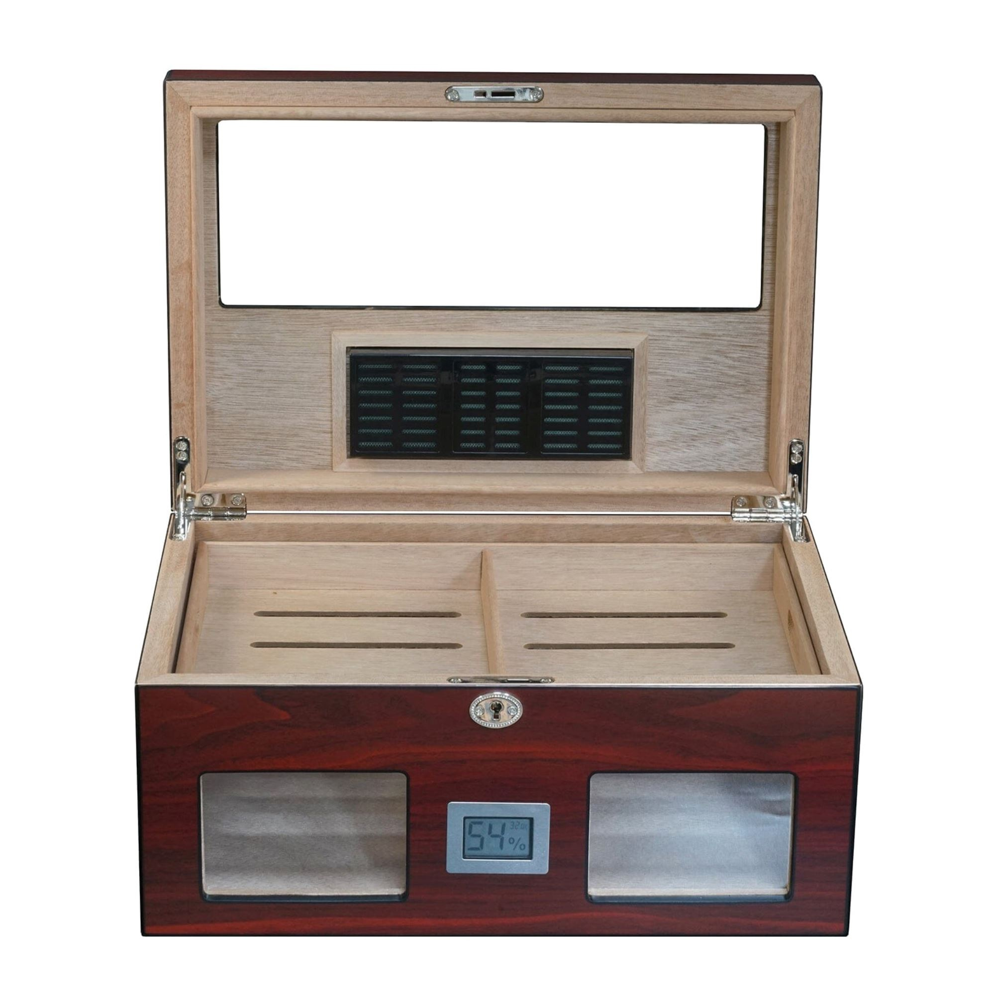 Seconds - 100 CT Cherry Wooden Cigar Humidor Box with Digital Hygrometer