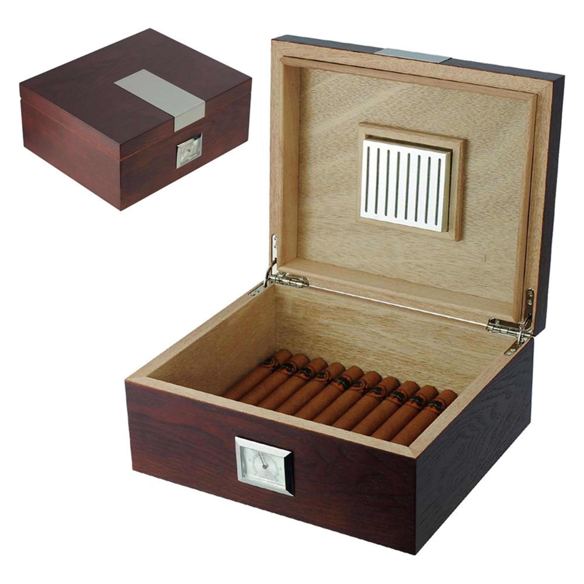 Seconds - 25 CT Dark Cherry Cigar Humidor Mahogany Lining Box for Cigars