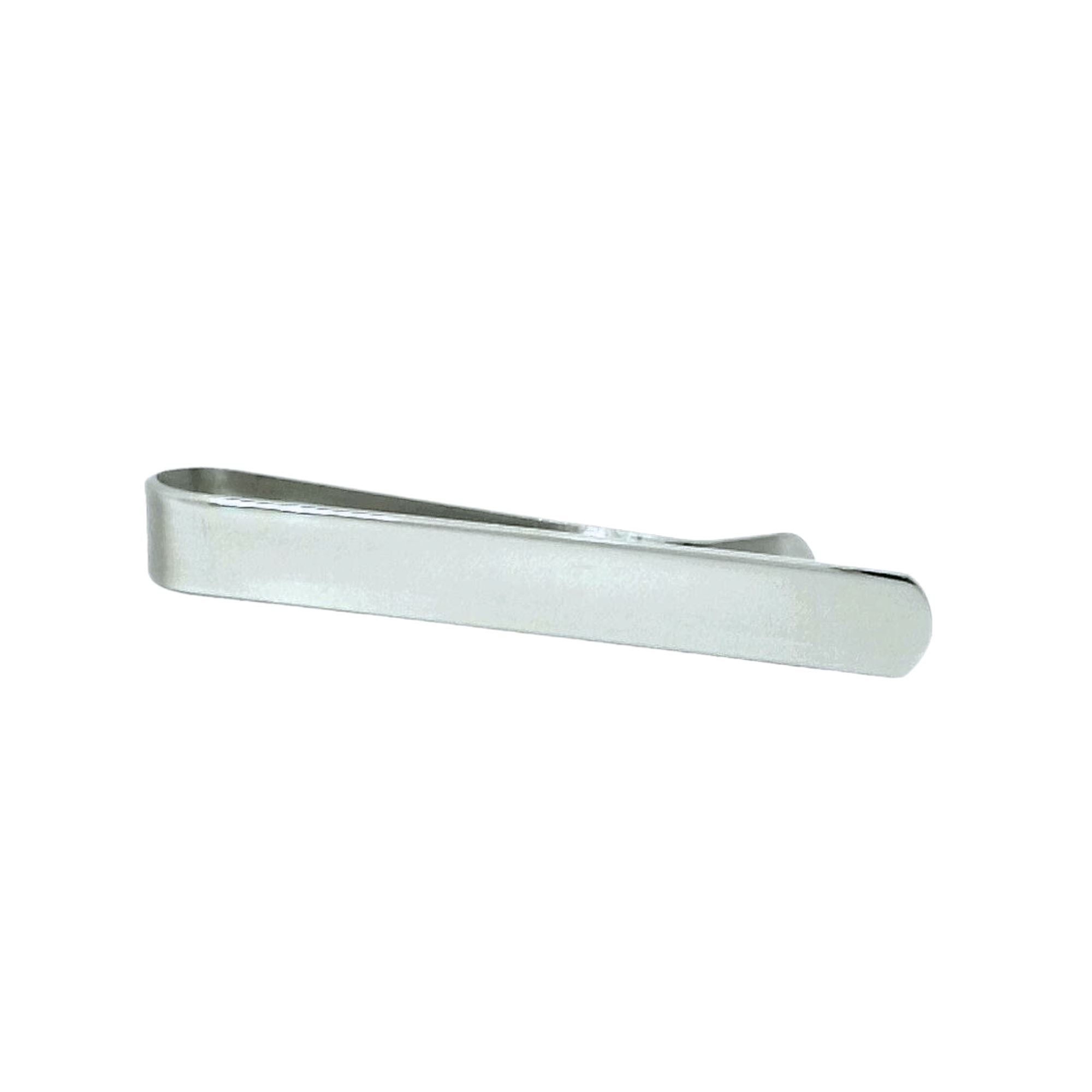 Engravable Shiny Silver Tie Bar with curved end 50mm