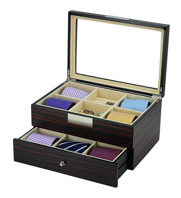 Ebony Wooden Tie Box for 12 Storage Boxes Clinks 