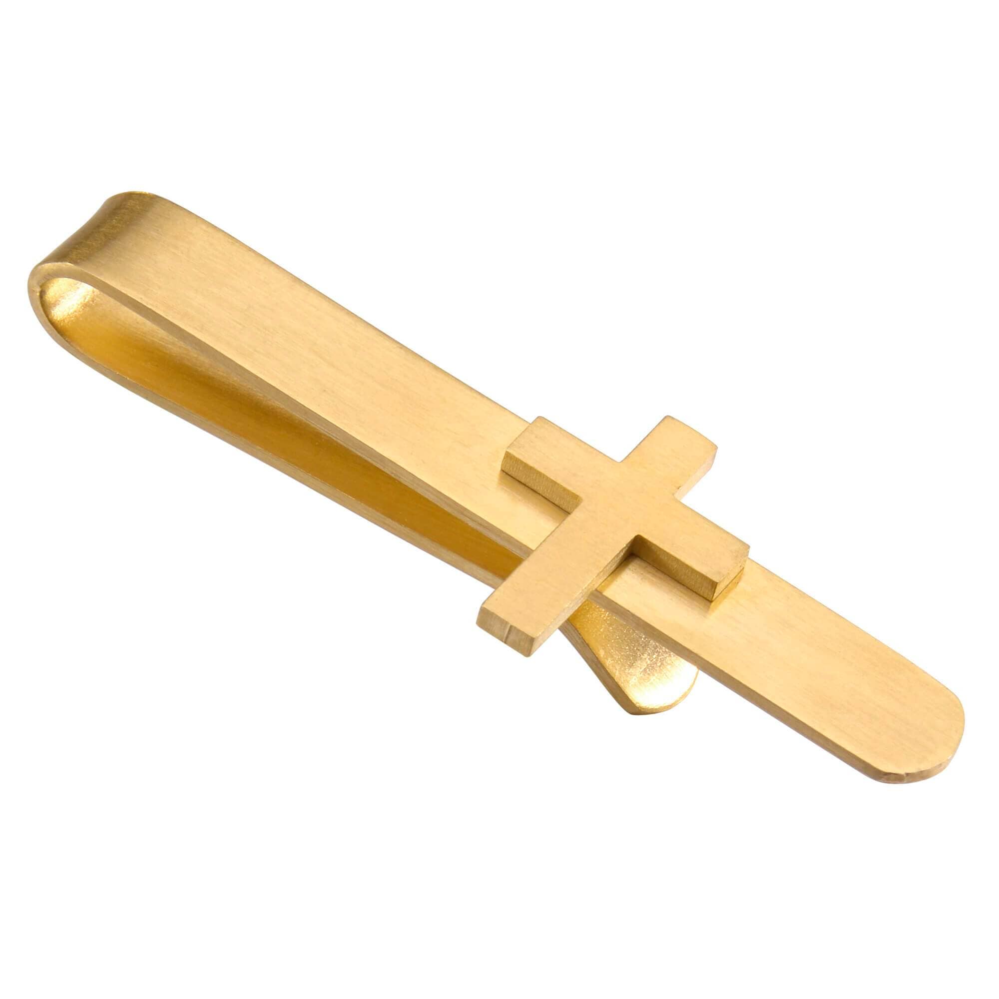 Cross Tie Bar in Brushed Gold Tie Bars Clinks Australia 