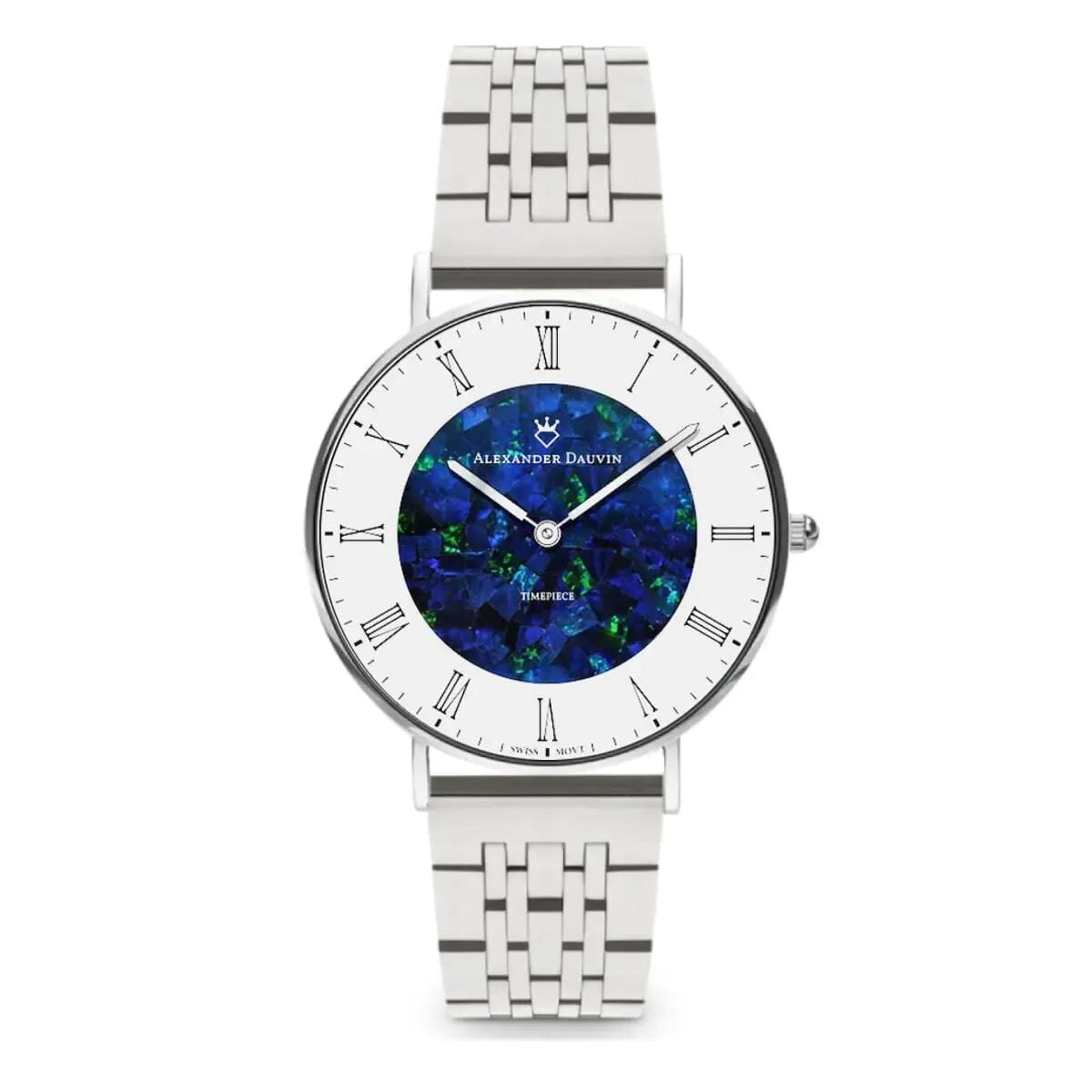Romano Ridge Blue Swiss Opal Watch 36MM with Silver Jubilee Strap Watches Clinks 