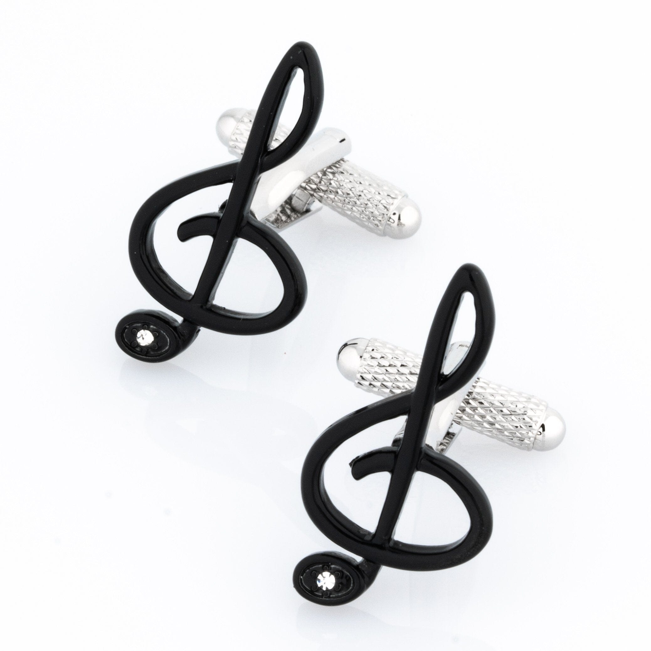 Black Treble Clef with Single Crystal Novelty Cufflinks Clinks Australia 