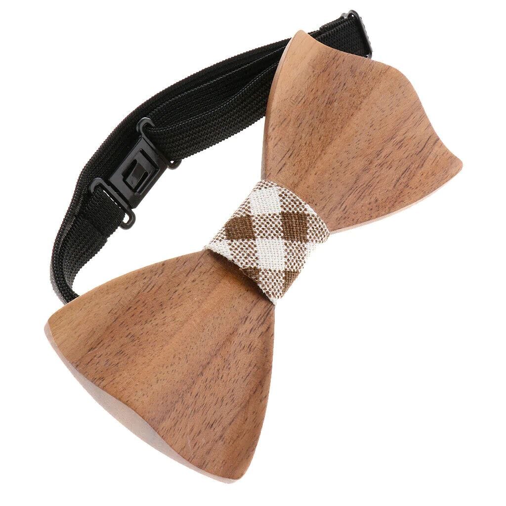 Dark Wood Check Fabric Adult Bow Tie Bow Ties Clinks 
