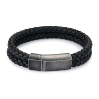 Double Black Leather Weave Bracelet - Aged Steel Clasp Bracelet Clinks Australia Default