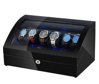 Avoca Watch Winder Box 6 + 6 Watches in Black with Carbon Fibre Interior Watch Winder Boxes Clinks
