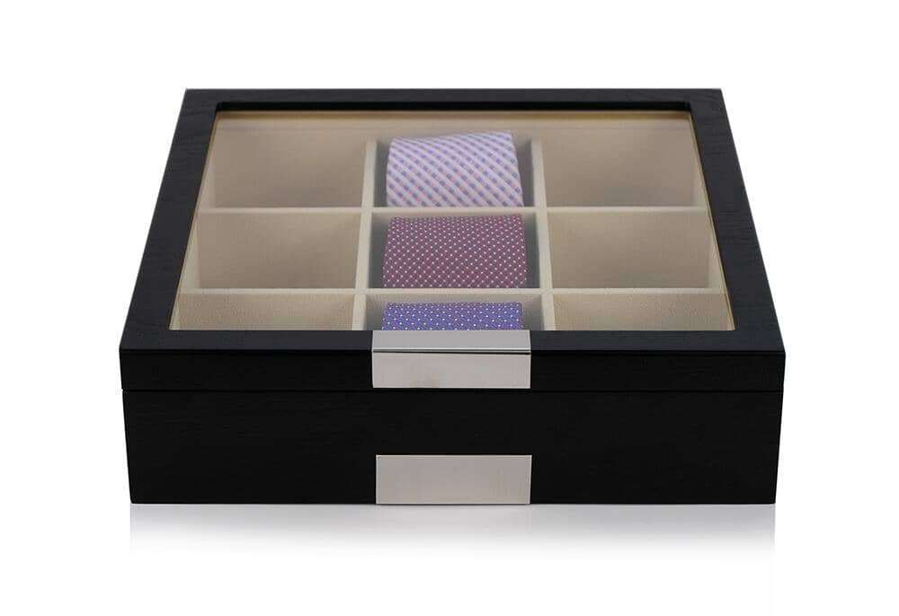 Black Wooden Tie Box for 9 Storage Boxes Clinks 