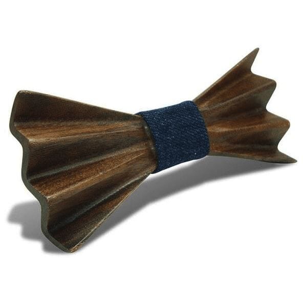 Dark Wood 3D Accordion Style Adult Bow Tie in Denim Bow Ties Clinks Dark Wood 3D Accordion Style Adult Bow Tie in Denim 