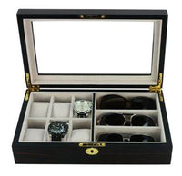 Ebony Wooden Watch Box for 6 Watches + 3 Sunglasses Watch Boxes Clinks