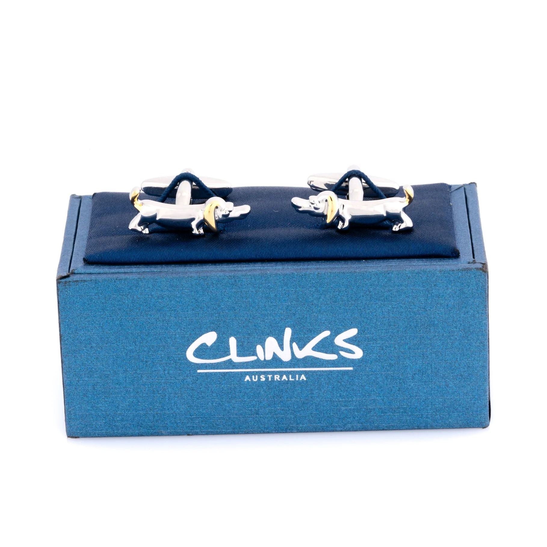 Sausage Dog Cufflinks in Gold and Silver Novelty Cufflinks Clinks Australia 
