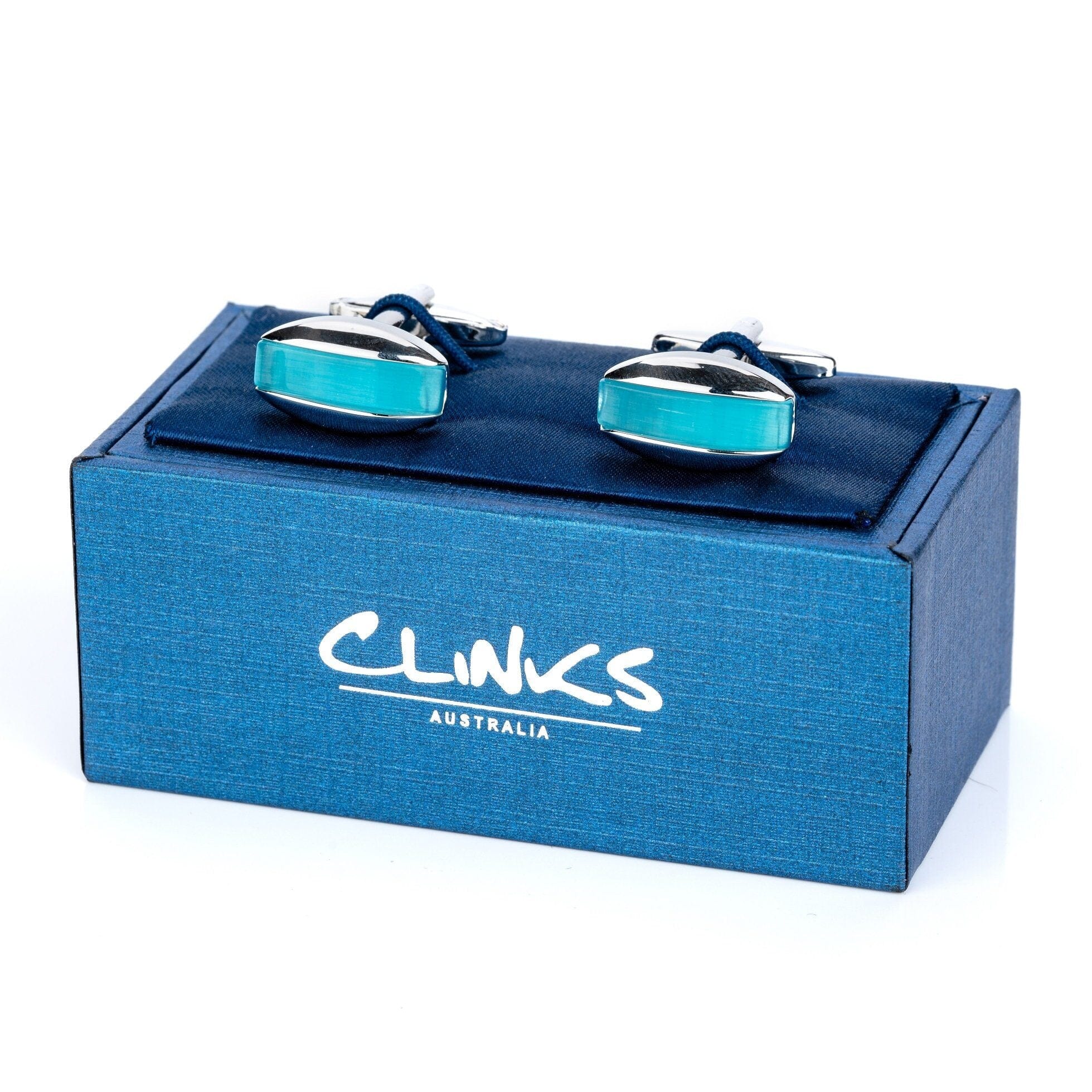 Aqua Blue Cateye Cufflinks Classic & Modern Cufflinks Clinks Australia 