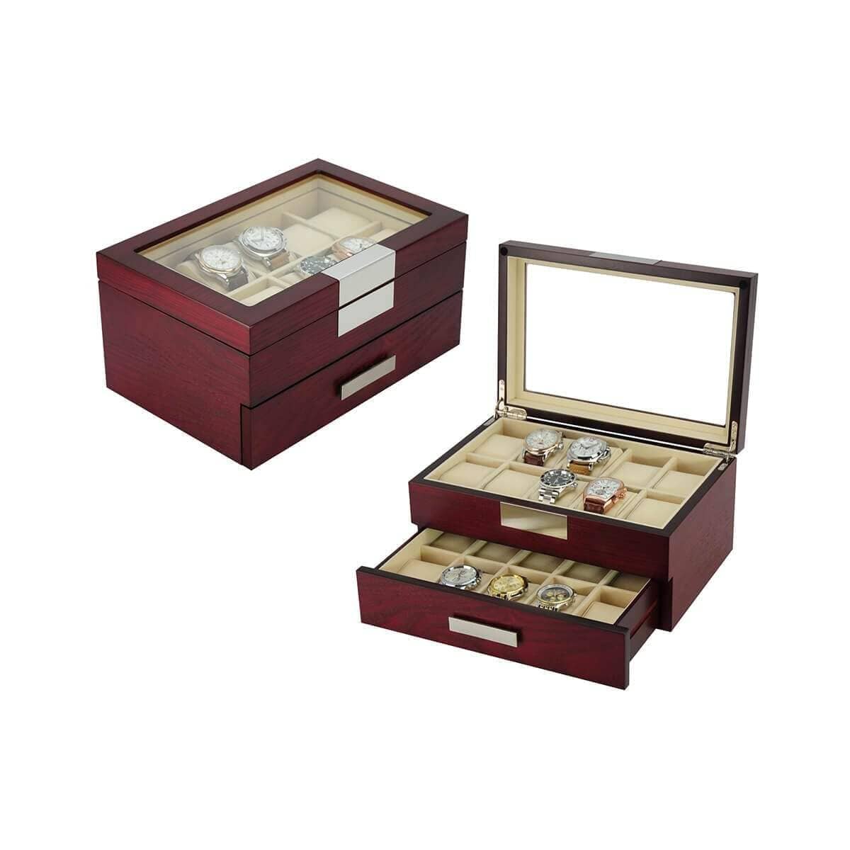 Cherry Wooden Watch Box for 20 Watches Watch Boxes Clinks 