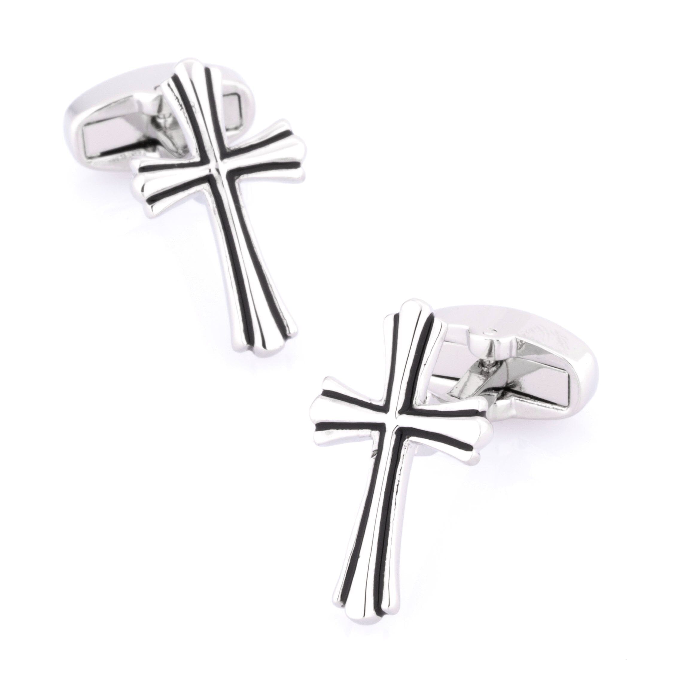 Fleurie Cross Silver & Black Enamel Cufflinks Novelty Cufflinks Clinks Australia 