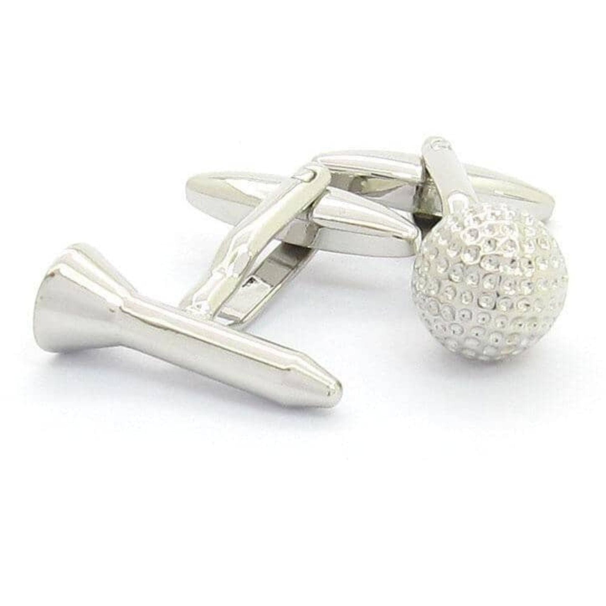 Golf Ball and Tee Silver Cufflinks Novelty Cufflinks Clinks Australia 