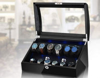 Avoca Watch Winder Box 6 + 6 Watches in Black with Carbon Fibre Interior Watch Winder Boxes Clinks