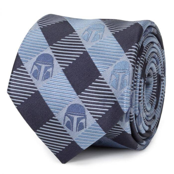 Star Wars Mando Helmet Check Blue Men's Tie Ties Star Wars Default 
