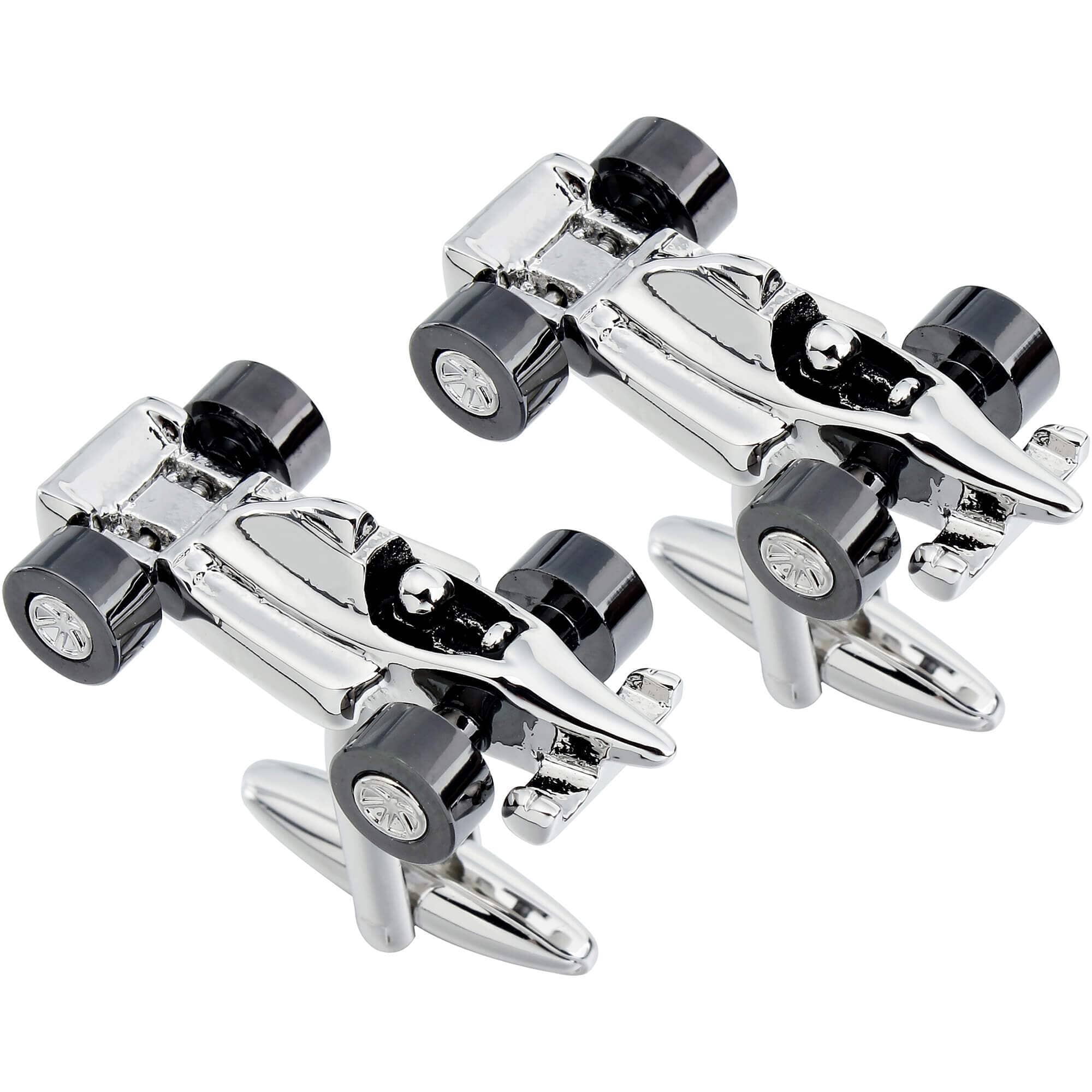 Silver F1 Cufflinks with Gunmetal Wheels Novelty Cufflinks Clinks Australia 