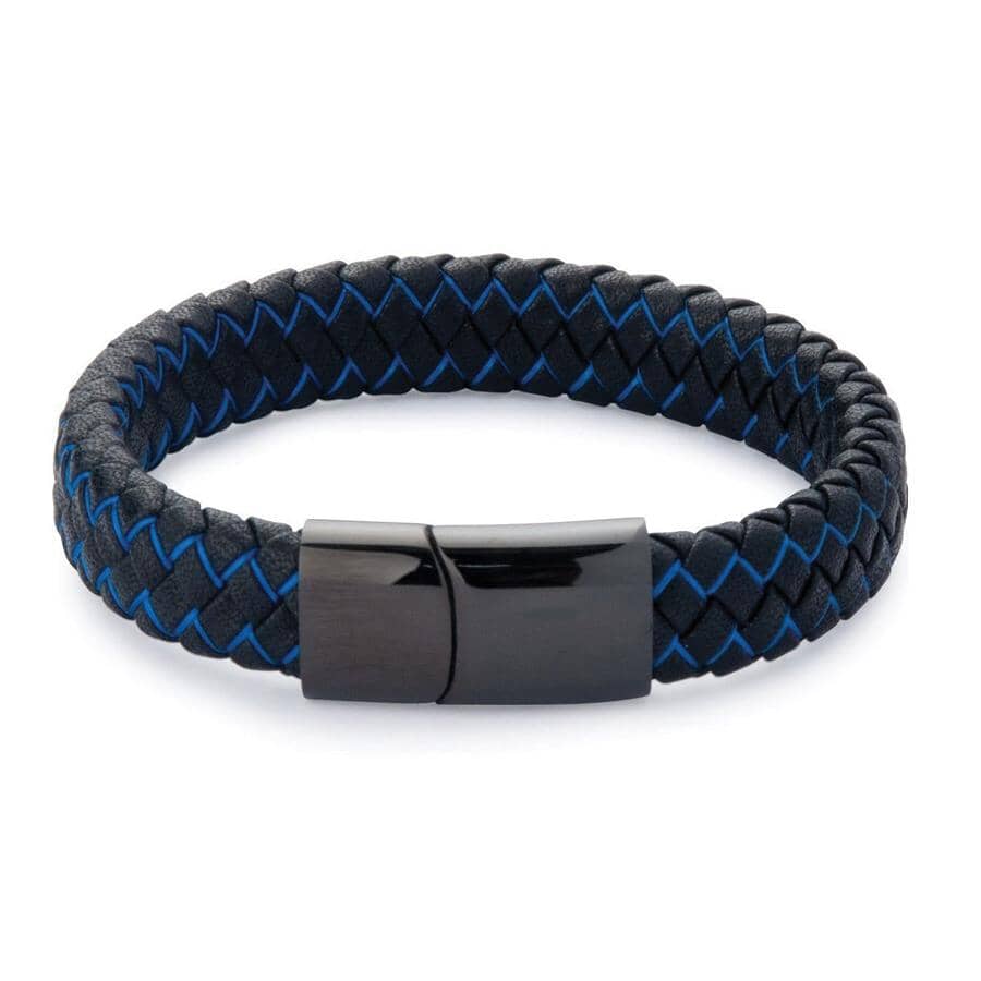 Black Leather and Blue Wire Bracelet -Black Clasp Bracelet Clinks Australia Default 