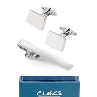 Silver Rectangle Engravable Cufflinks & Tie Clip Set Gift Set Clinks Australia