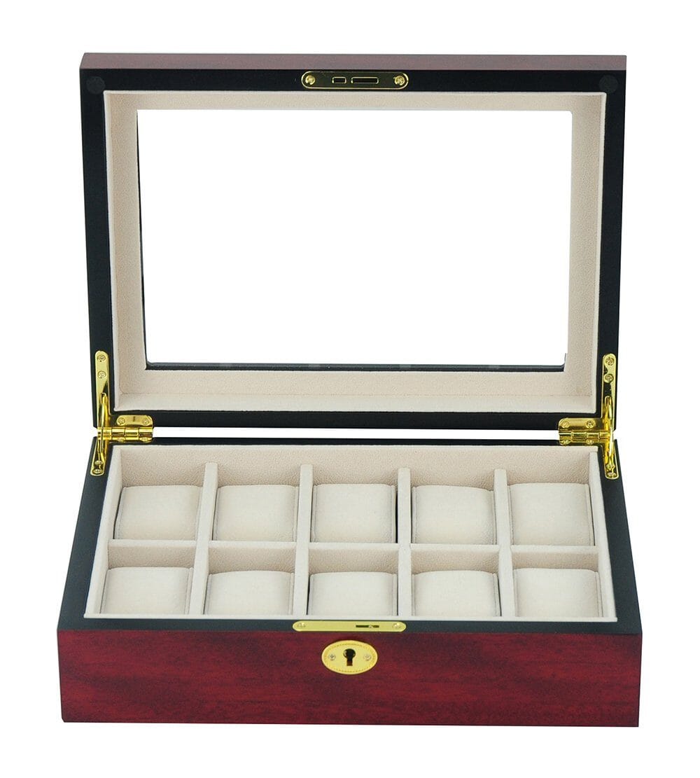 Cherry Wooden Watch Box for 10 Watches Watch Boxes Clinks 