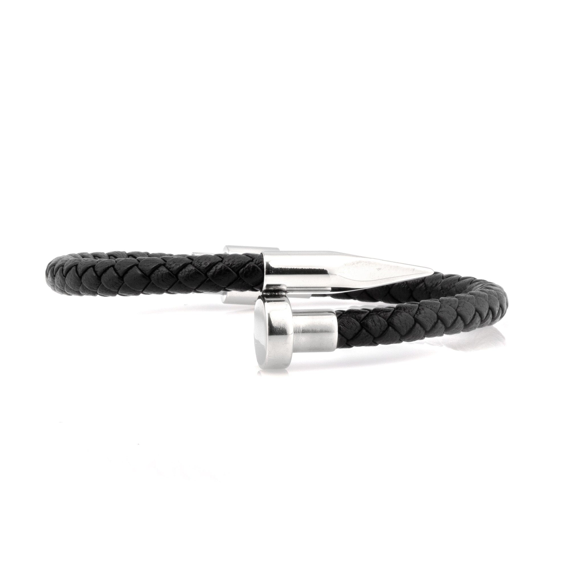 Black Leather Silver Nail and Spike Bracelet Bracelet Clinks Australia Default 