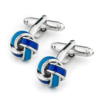 Silver Aqua and Blue Knot Cufflinks Classic & Modern Cufflinks Clinks Australia