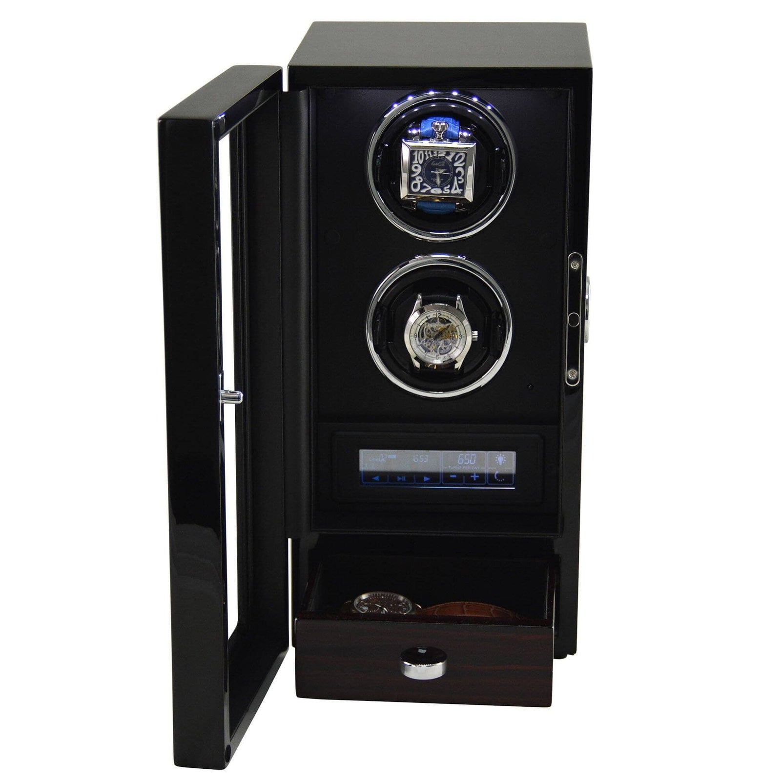 Yarra Duo Watch Winder for 2 + Drawer with Fingerprint Lock Watch Winder Boxes Clinks 