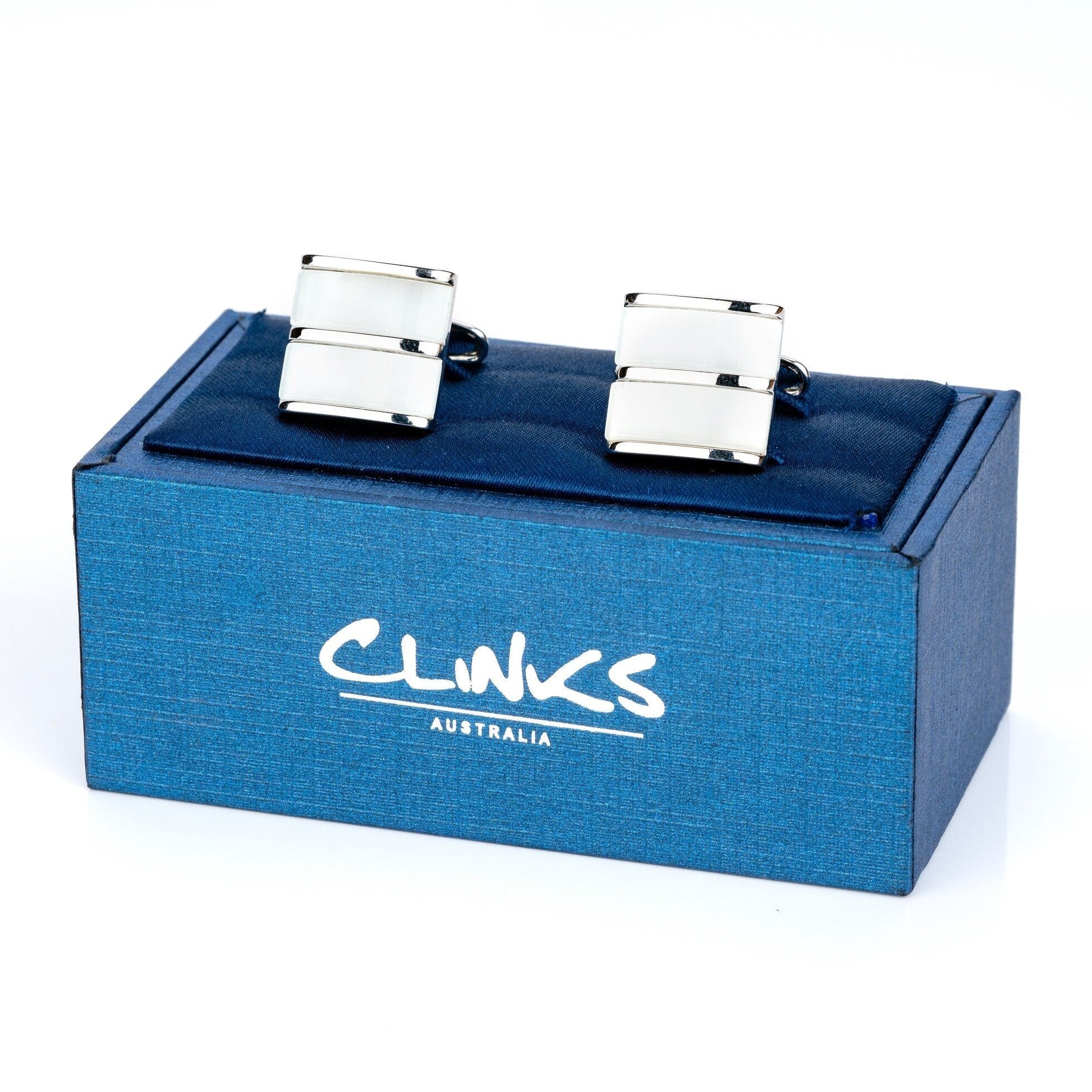 Dual White Ice Cateye Silver Cufflinks Classic & Modern Cufflinks Clinks Australia 