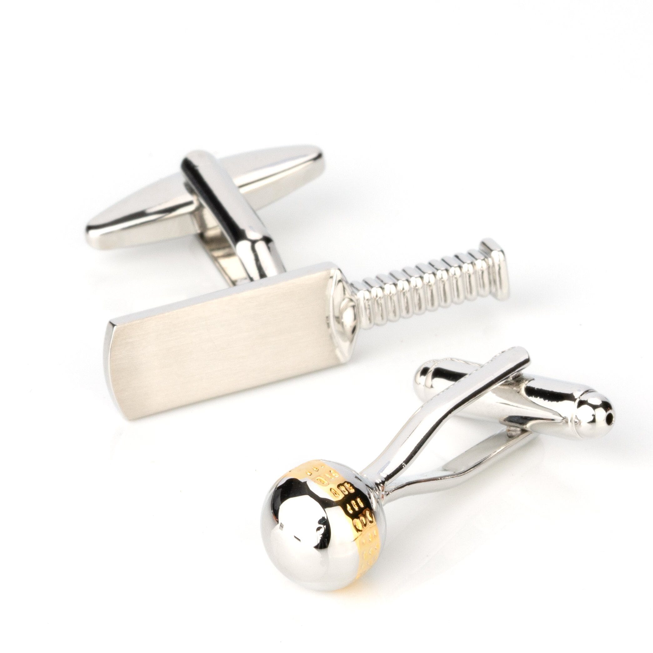 Silver and Gold Cricket Ball and Bat Cufflinks Novelty Cufflinks Clinks Australia 