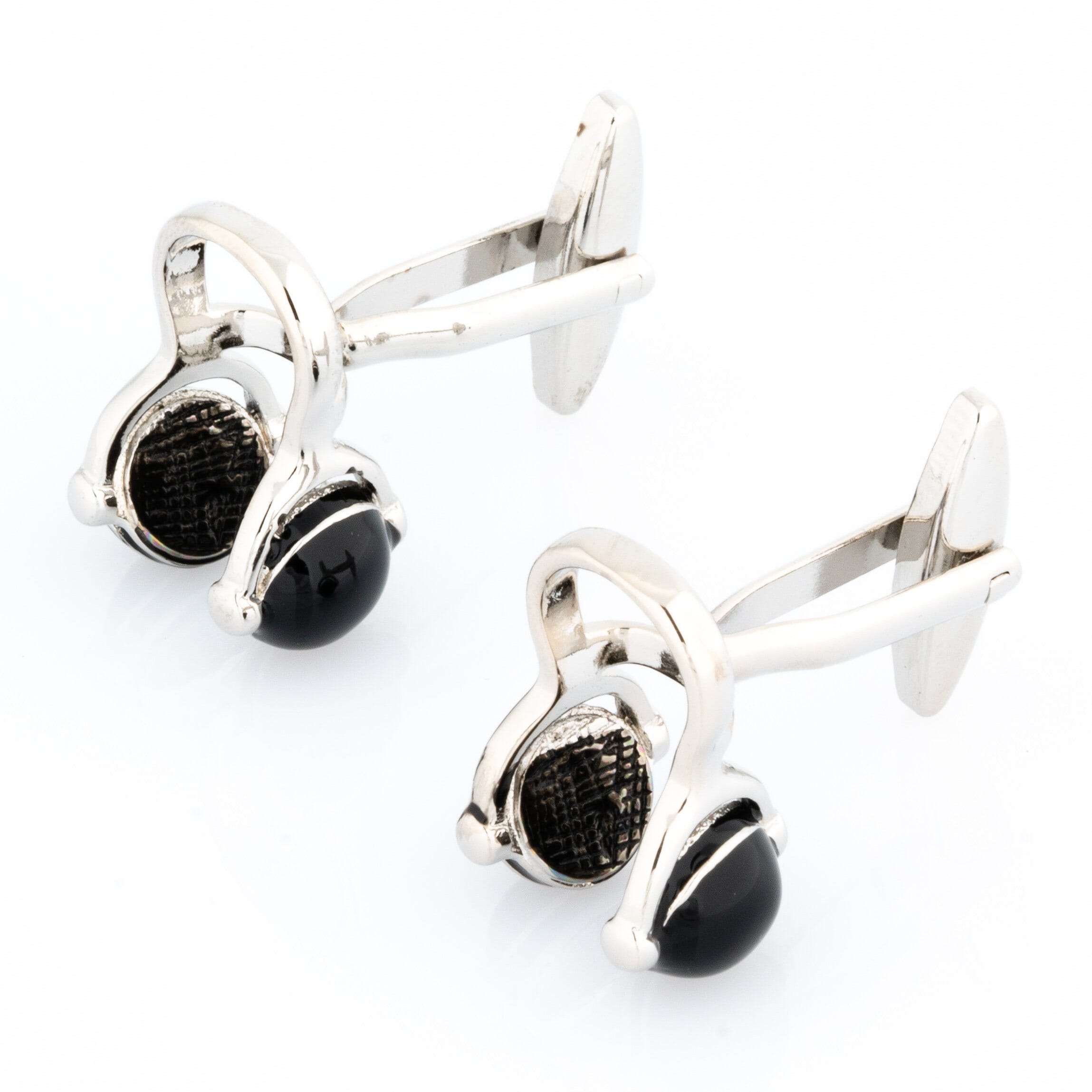 Black and Silver Headphone Cufflinks Style 2 Novelty Cufflinks Clinks Australia 