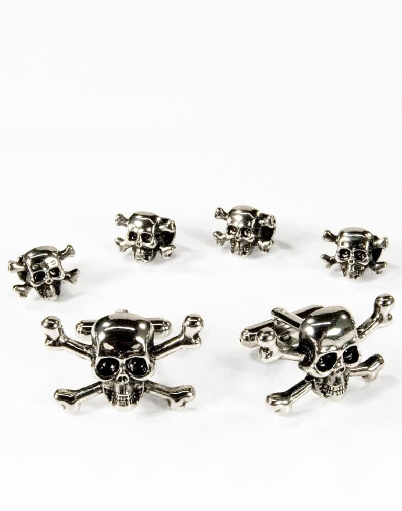 Skull & Crossbones Silver Cufflinks and Stud Set Stud Sets Cristoforo Cardi Default 