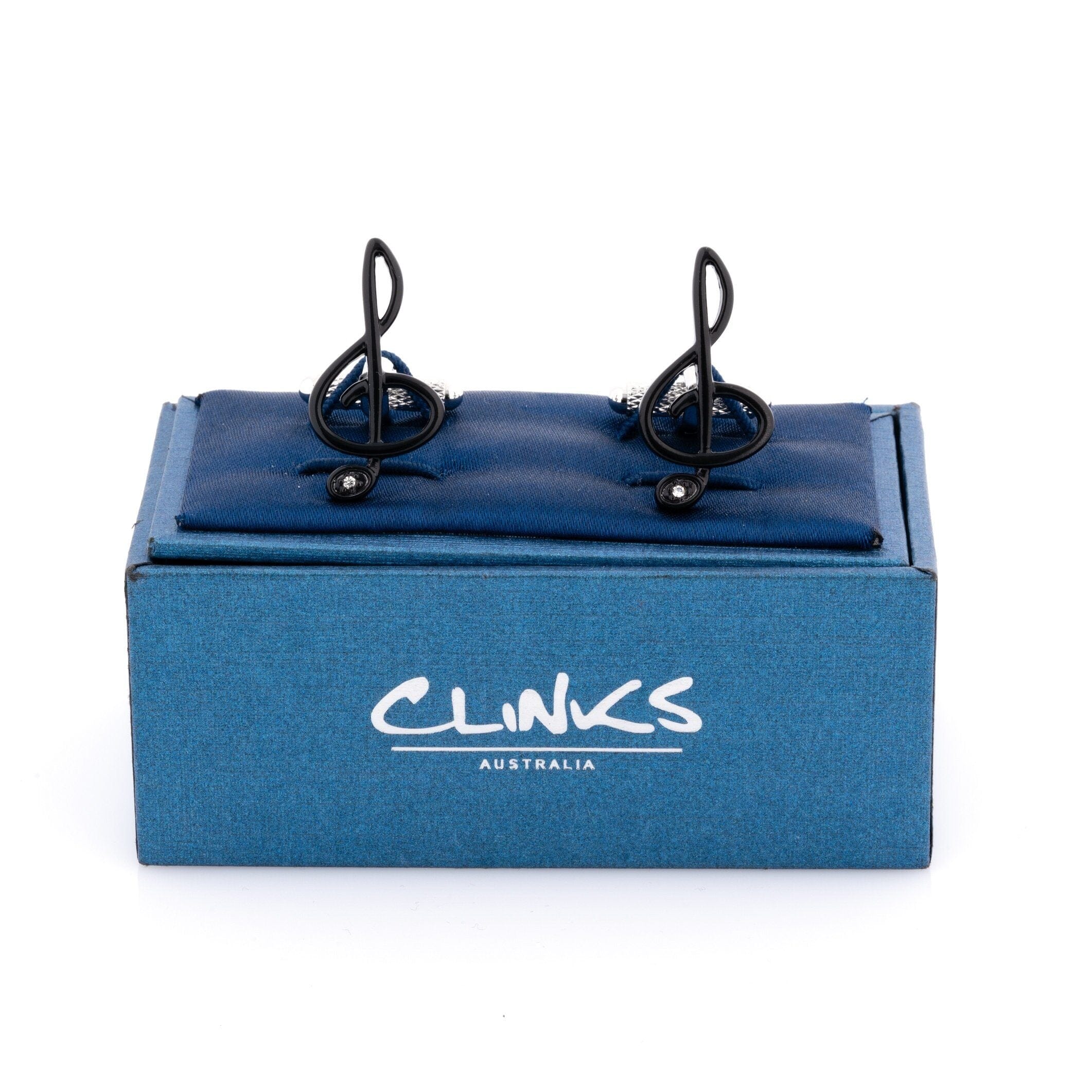 Black Treble Clef with Single Crystal Novelty Cufflinks Clinks Australia 