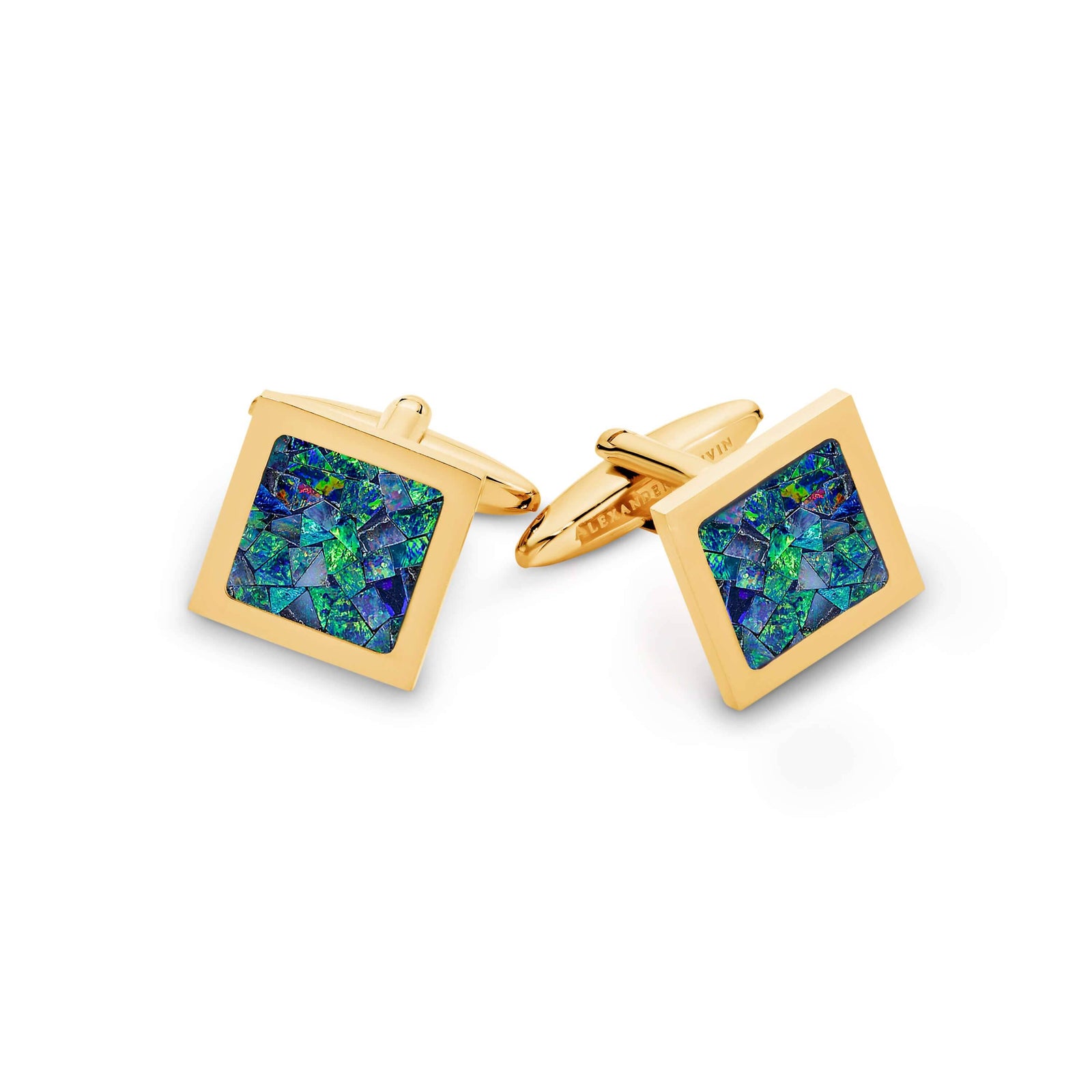 Australian Square Opal Cufflinks (Green Yellow Gold) Classic & Modern Cufflinks Clinks Australia Default 