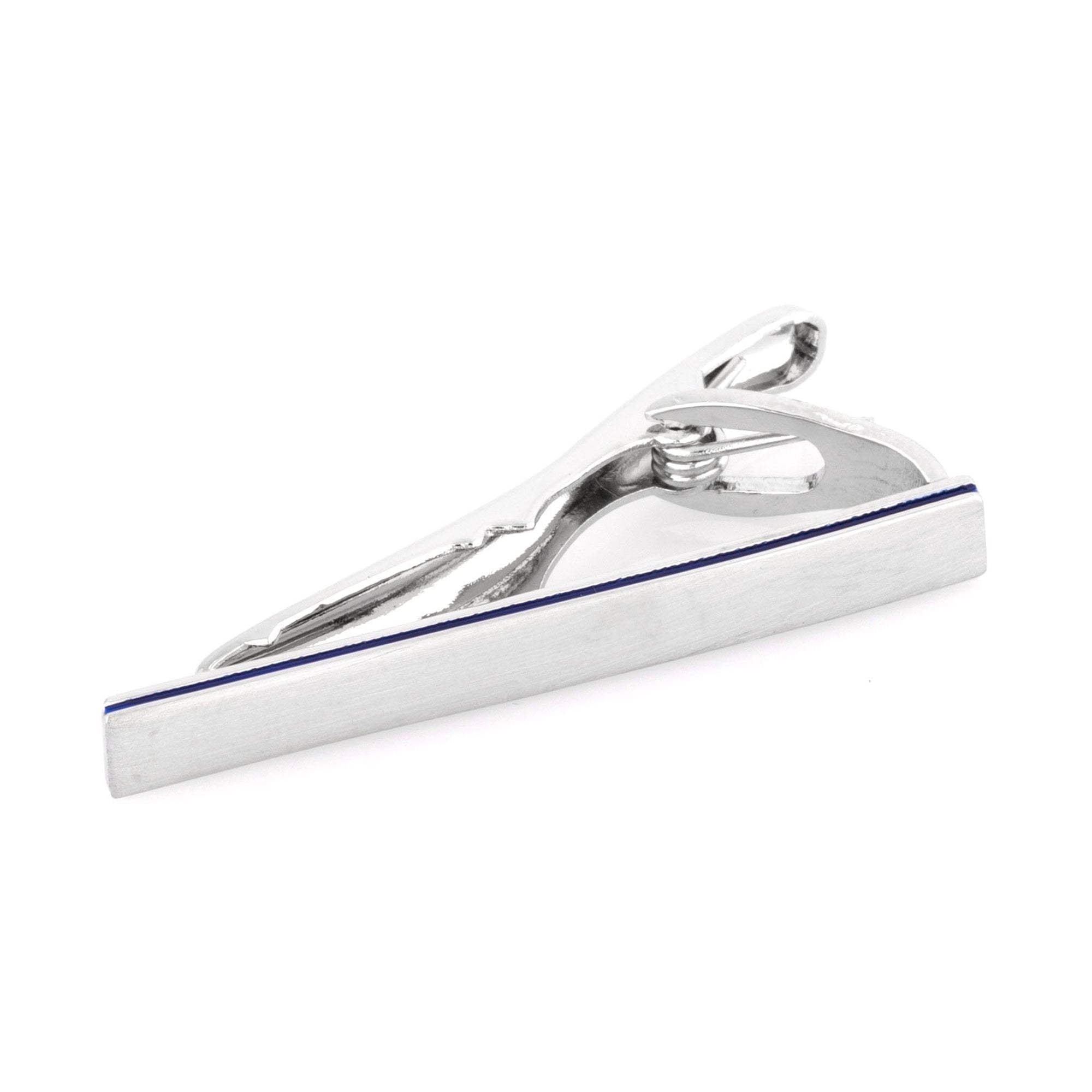 Brushed Silver with Dark Blue Edge Small Tie Clip Tie Clips Clinks Australia Brushed Silver with Dark Blue Edge Small Tie Clip 