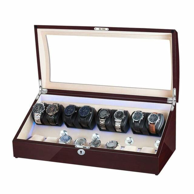 Avoca Watch Winder Box for 8 + 8 Watches in Mahogany Watch Winder Boxes Clinks 