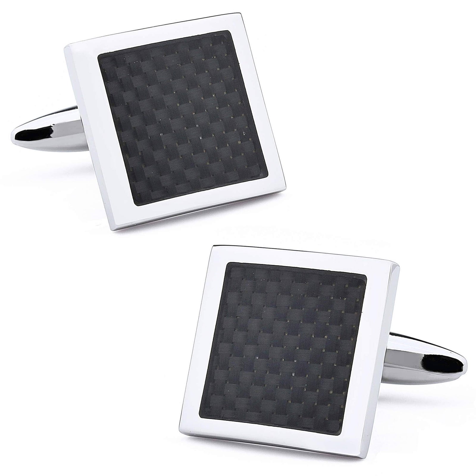 Black Carbon Fibre in Silver Square Cufflinks Classic & Modern Cufflinks Clinks Australia 