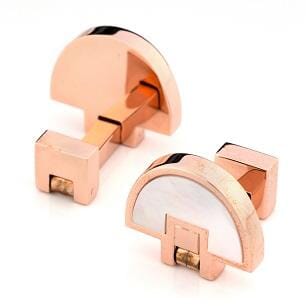 Rose Gold Mother of Pearl Half Moon Fold Flat Cufflinks Classic & Modern Cufflinks Clinks Australia 
