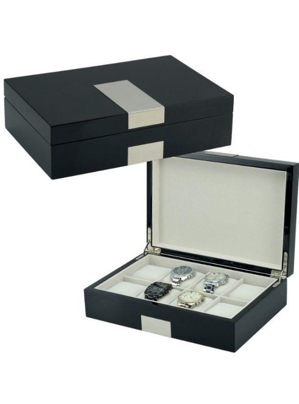 Black Wooden Watch Box for 8 Watches Watch Boxes Clinks 