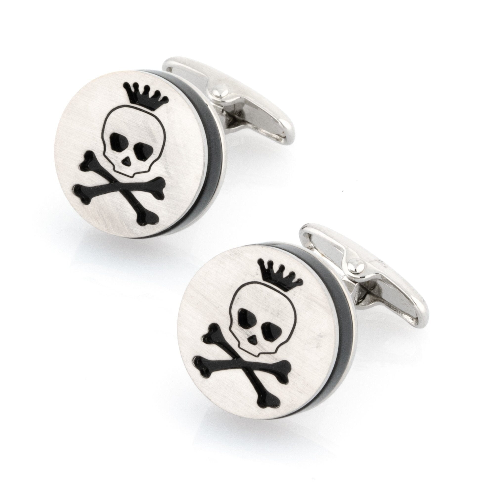Skull and Cross Bones Silver and Black Cufflinks Novelty Cufflinks Clinks Australia 