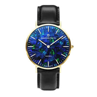 Classic Pedy Blue Swiss Movement Opal Watch 40MM with Black Leather Strap Watches Clinks