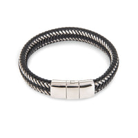 Black Leather and Silver Wire Bracelet - Silver Clasp Bracelet Clinks Australia
