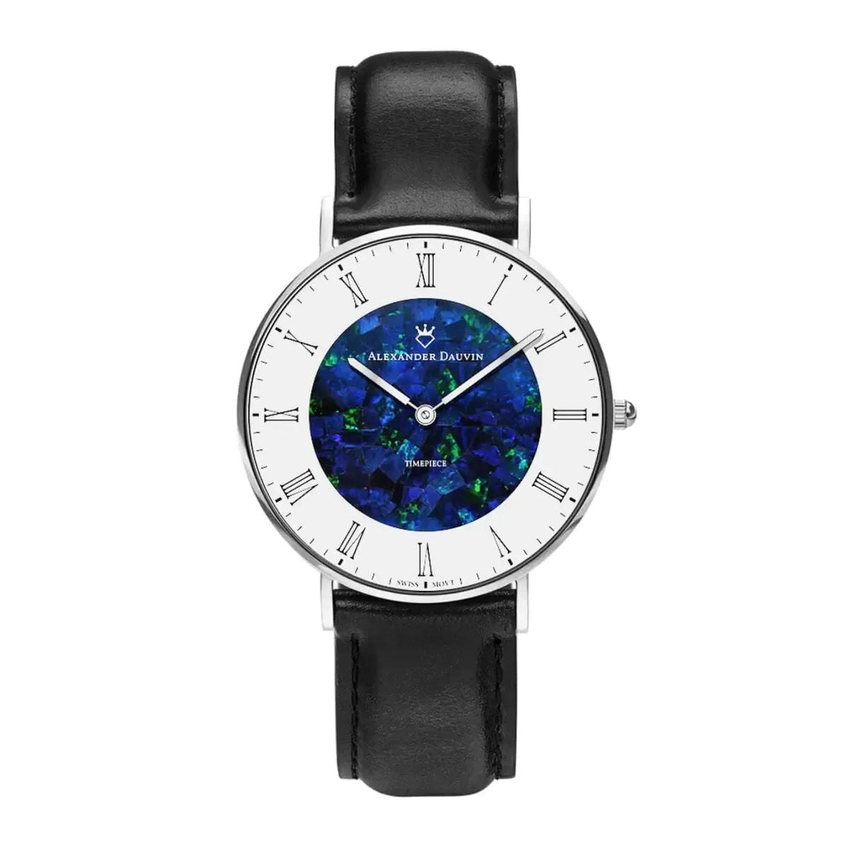 Romano Pedy Blue Swiss Opal Watch 36MM with Black Leather Strap Watches Clinks 