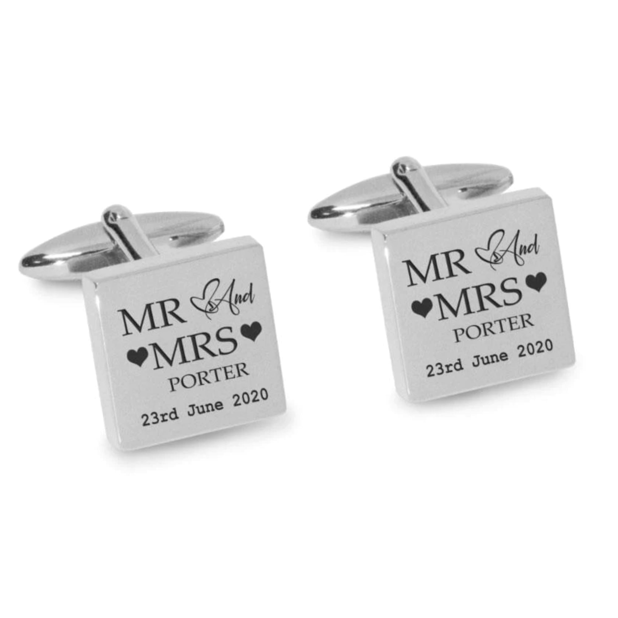 Mr Mrs Last Name Love Heart with Date Engraved Wedding Cufflinks Engraving Cufflinks Clinks Australia 