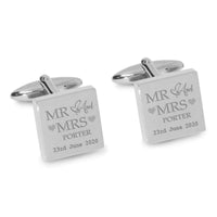 Mr Mrs Last Name Love Heart with Date Engraved Wedding Cufflinks Engraving Cufflinks Clinks Australia