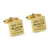 Mr Mrs Last Name Love Heart with Date Engraved Wedding Cufflinks Engraving Cufflinks Clinks Australia