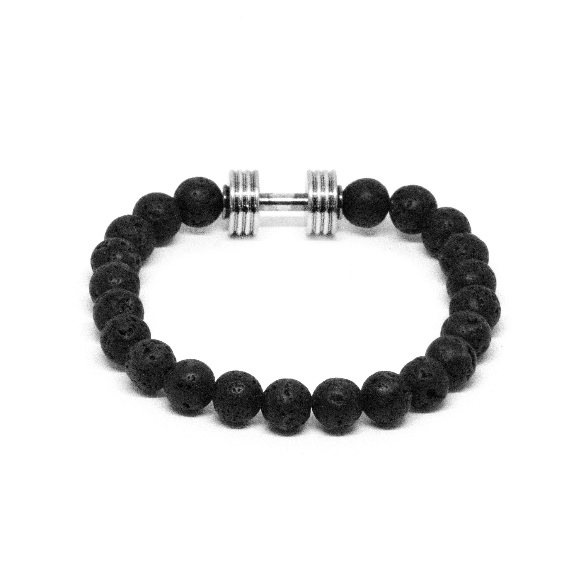 Beaded Black Lavastone & Silver Barbell Bracelet, Bracelet, Black, Silver, BL2000, Men's Bracelet, Clinks, Clinks Australia, Cuffed