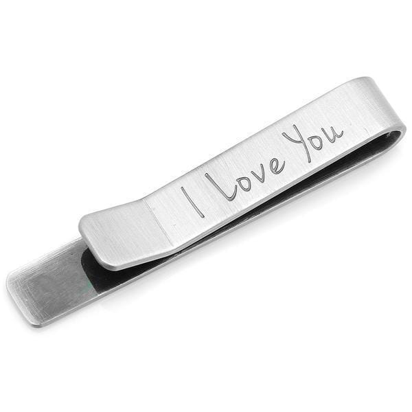 Brushed Silver I Love You Engraved Tie Clip Tie Clips Clinks Brushed Silver I Love You Engraved Tie Clip 