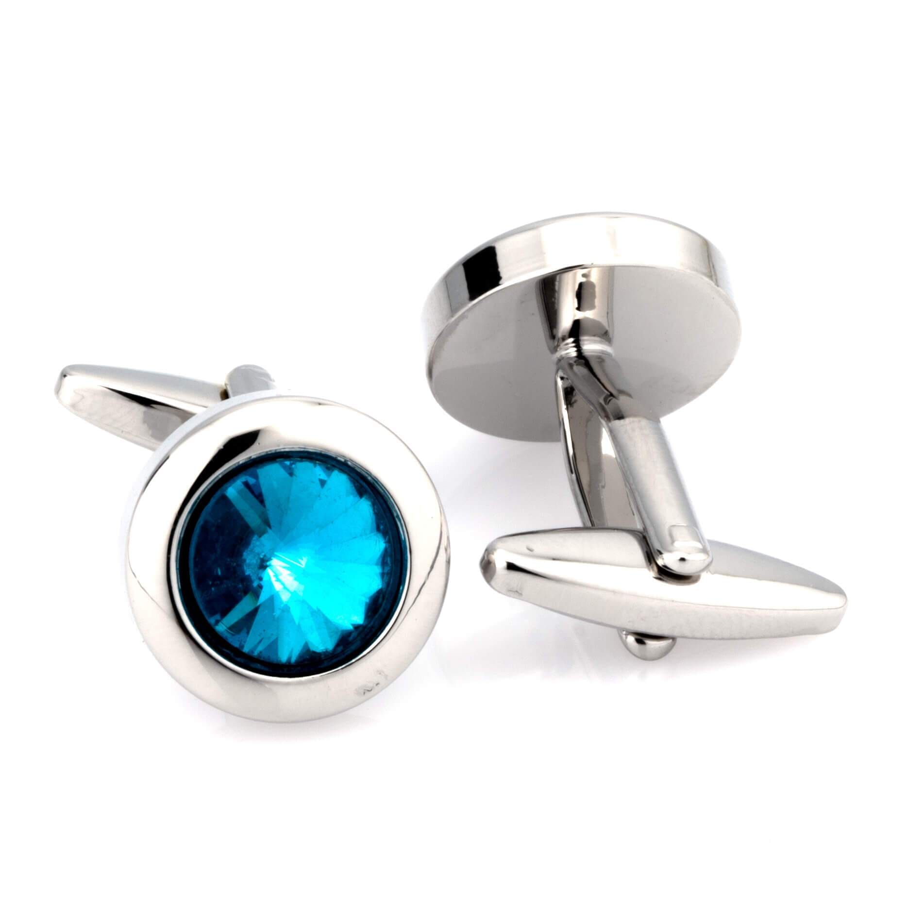 Aqua Crystal Round Cufflinks Classic & Modern Cufflinks Clinks Australia 
