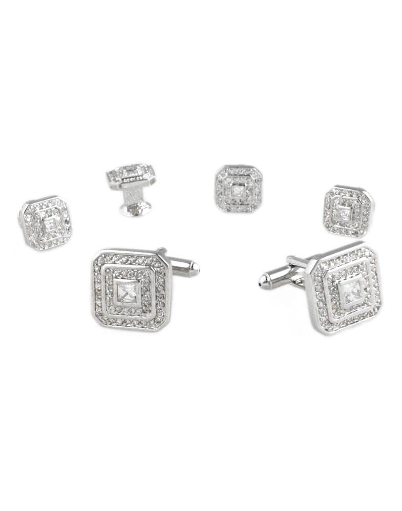 Square Crystal with Silver Trim Cufflinks and Stud Set Stud Sets Cristoforo Cardi Default 