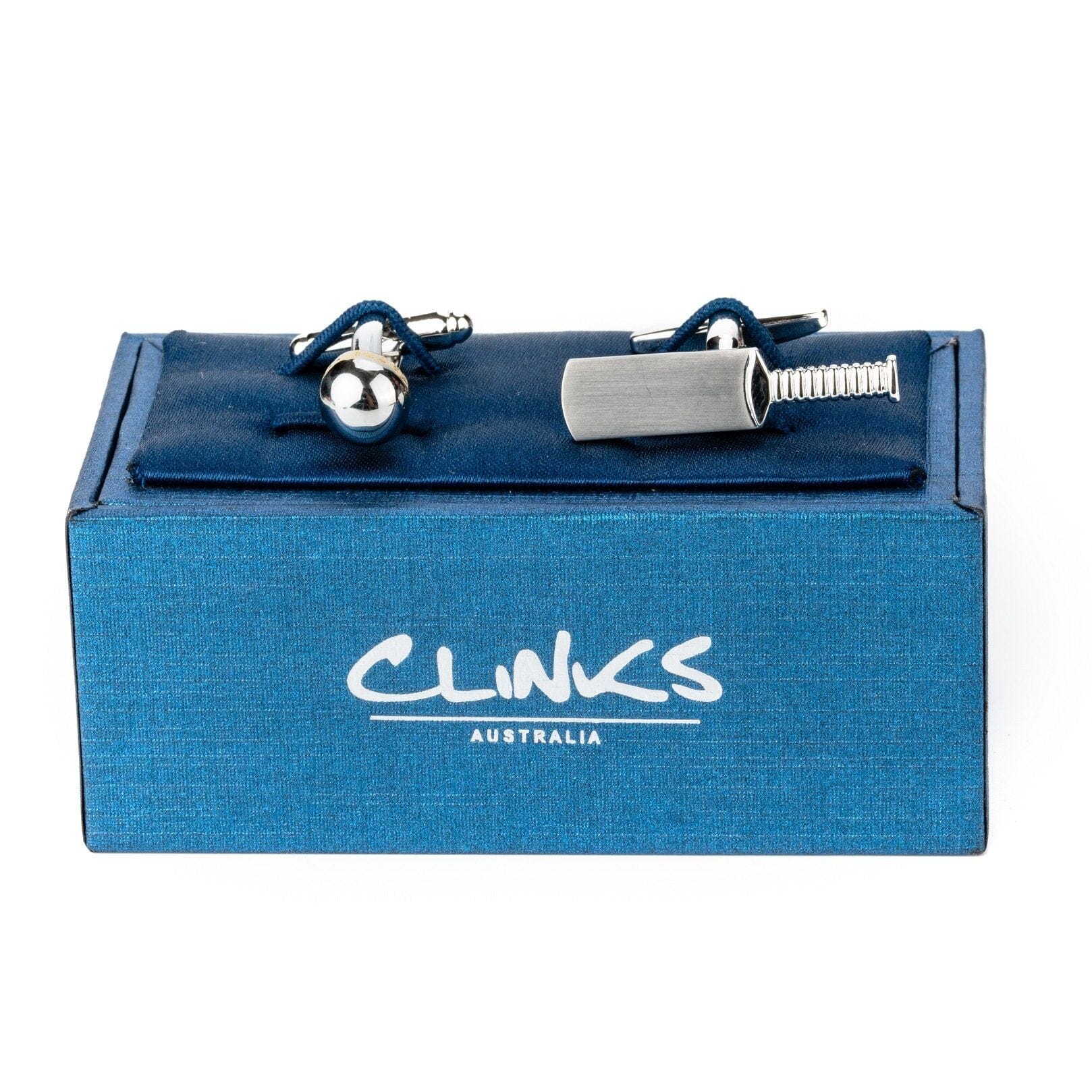 Silver and Gold Cricket Ball and Bat Cufflinks Novelty Cufflinks Clinks Australia 